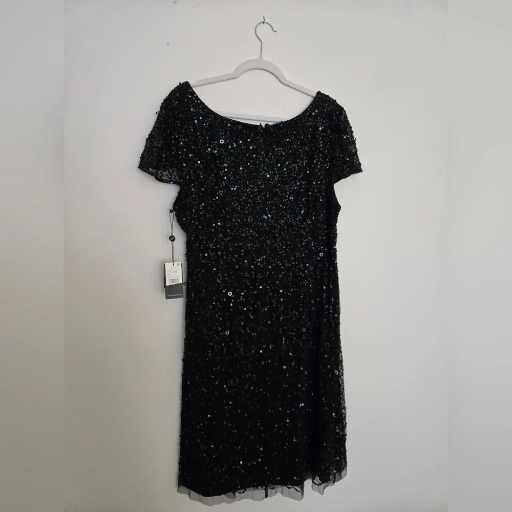Adrianna Papell Black Sequin short sleeve rouched  waist dress NWT | Size 20 - Picture 7 of 7